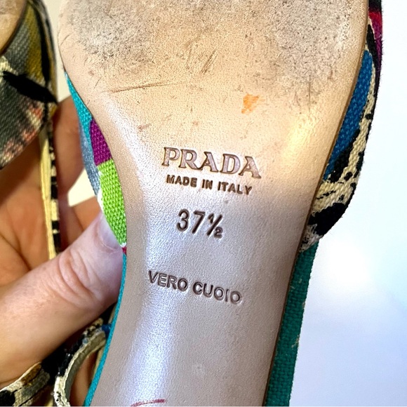 Prada Canvas Printed Slingback Kitten Heel Pumps - Picture 7 of 8